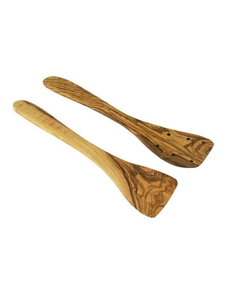 Olivenholz erleben Pfannenwender DUO (mit und ohne Löcher) aus Olivenholz im 2er SET