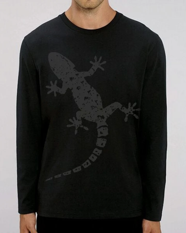 Picopoc Gecko Langarm T-Shirt für Männer in Schwarz & Grau