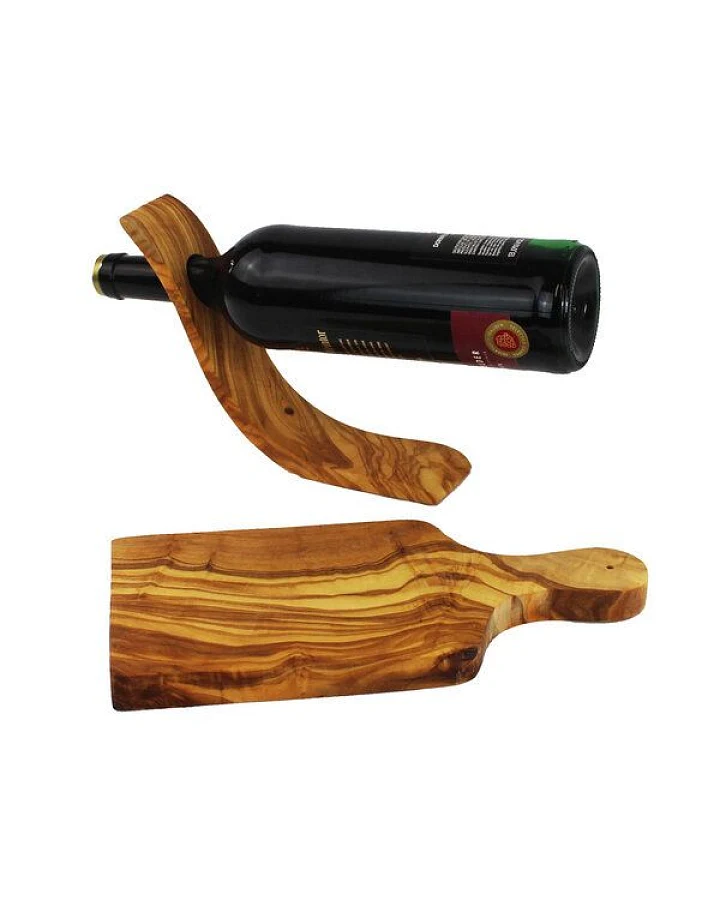 Mitienda Shop Wein-Käse-Set, Weinflaschenhalter und Schneidebrett aus Olivenholz
