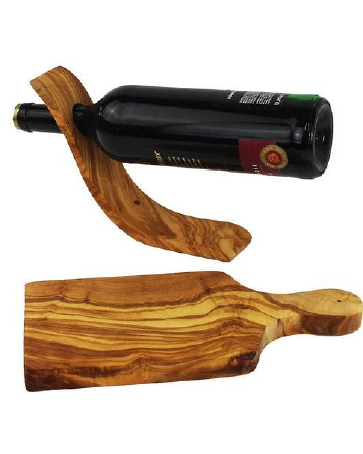 Mitienda Shop Wein-Käse-Set, Weinflaschenhalter und Schneidebrett aus Olivenholz