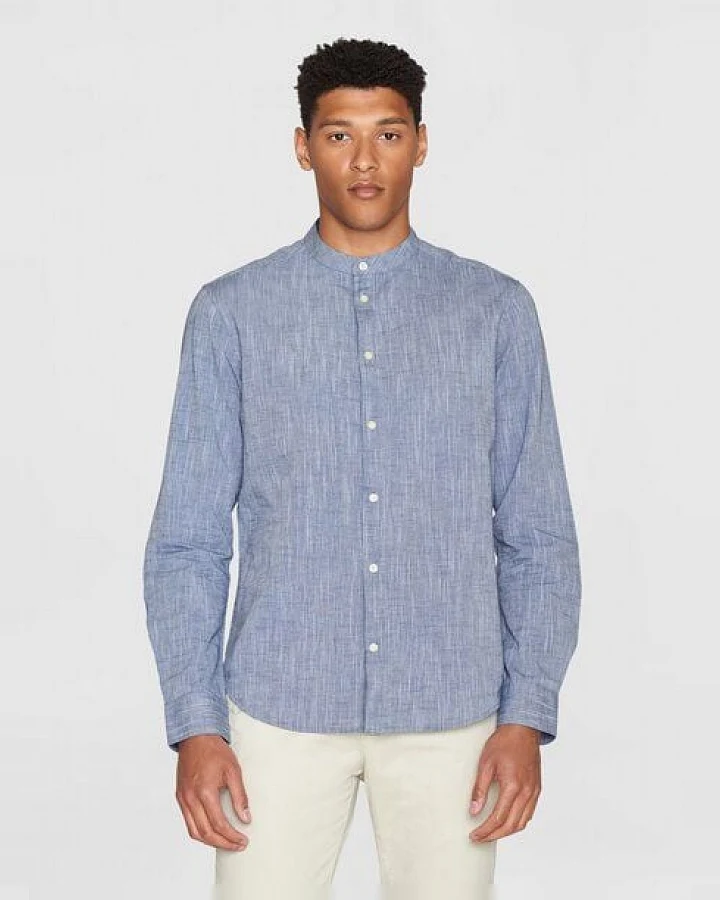 KnowledgeCotton Apparel Leinenhemd - Custom fit linen stand collar shirt