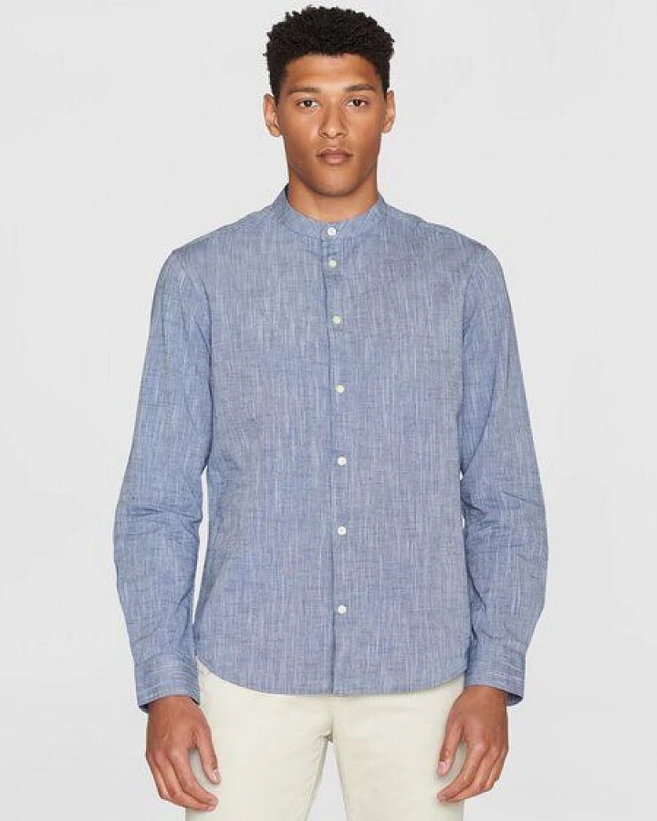 KnowledgeCotton Apparel Leinenhemd - Custom fit linen stand collar shirt