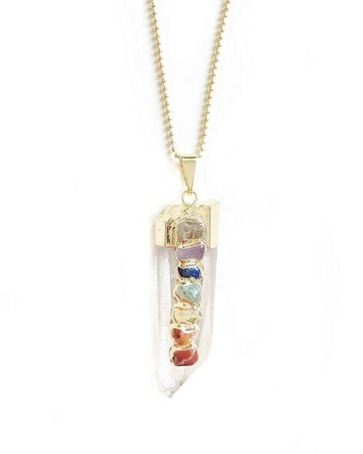 Crystal and Sage Chakra Reiki Bergkristall Halskette