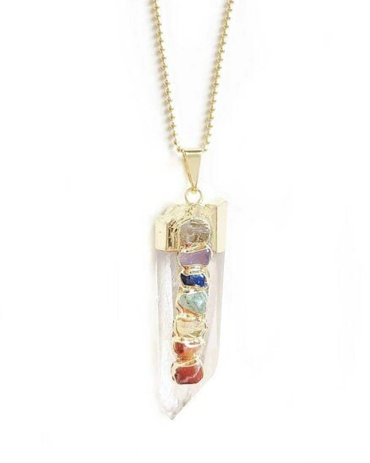 Crystal and Sage Chakra Reiki Bergkristall Halskette