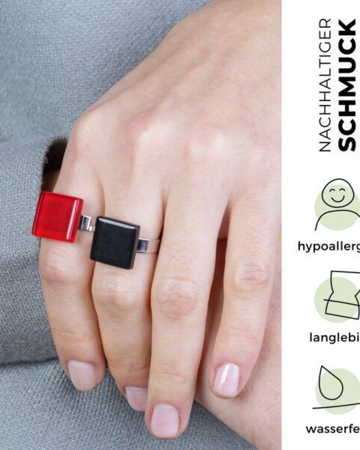 ALEXASCHA Minimalistischer Ring aus Glas, klein – Ansicht 3