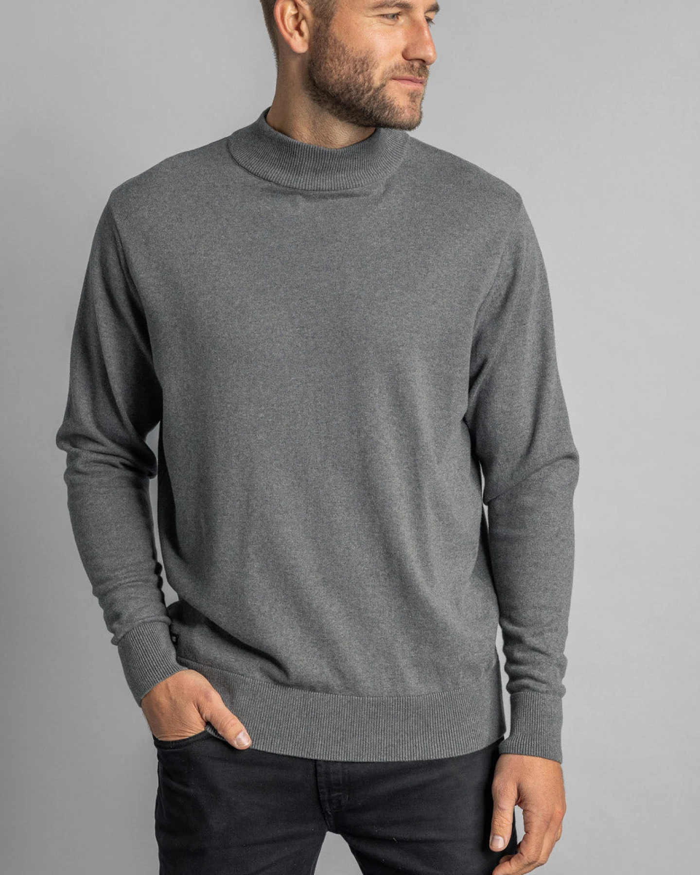 DIRTS Herren vegan Pullover Mit Stehkragen Grau – Ansicht 2