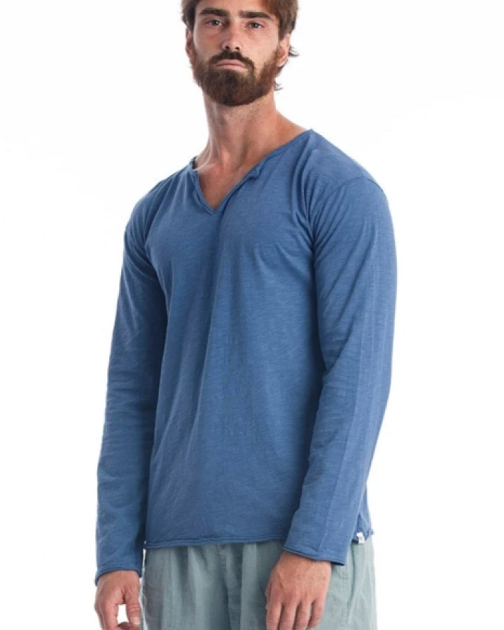 RAVENS VIEW IBIZA Herren vegan T-Shirt Lange Ärmel Eros Indigo Blau