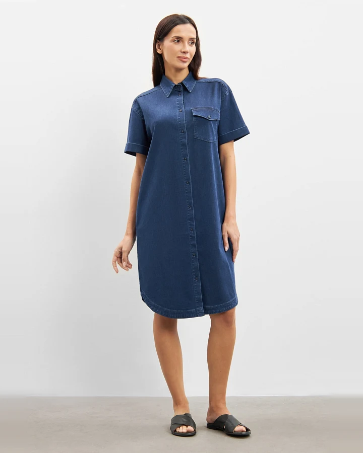 LAURIE Damen vegan Denim Shirtkleid Utta Oversize Ss Medium Blue Denim