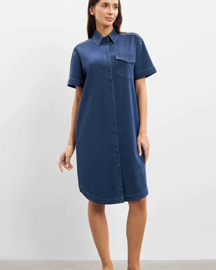 LAURIE Damen vegan Denim Shirtkleid Utta Oversize Ss Medium Blue Denim