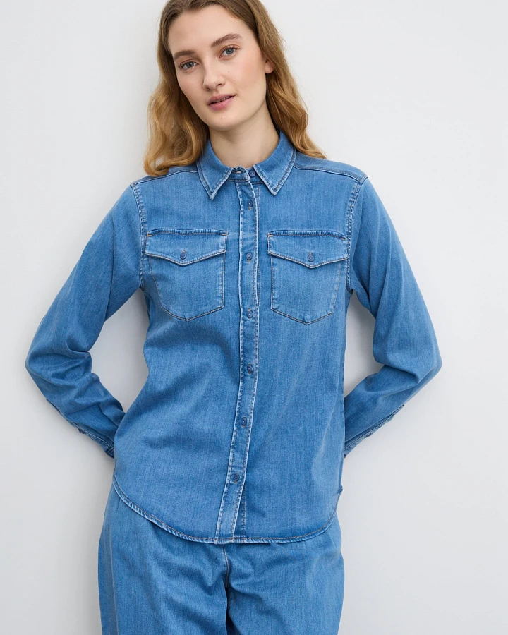 LAURIE Damen vegan Denim Hemd Vitta Ls Washed Blue Denim