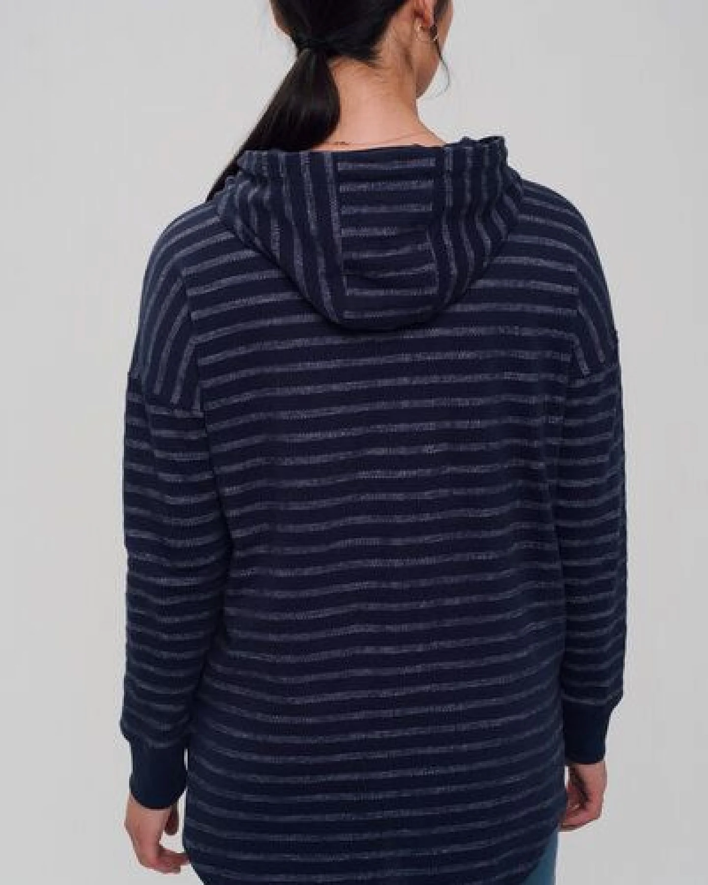recolution Longfitted Hoodie #STRIPES dunkelblau – Ansicht 3