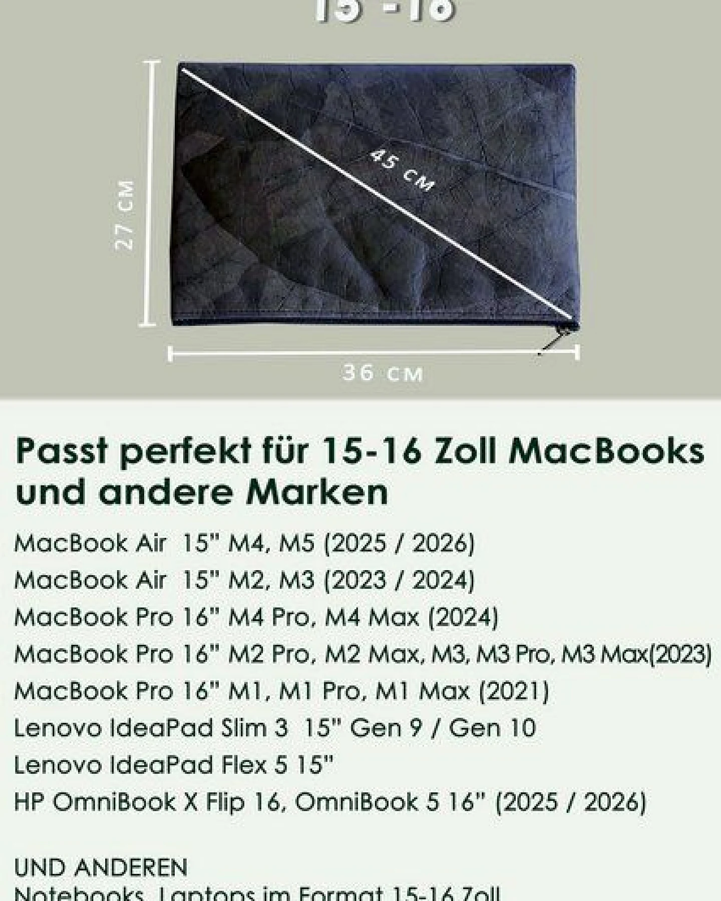 BY COPALA 15–16 Zoll Laptoptasche aus Teak-Lederalternative – Ansicht 2
