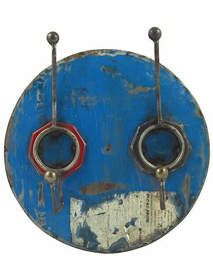 Moogoo Creative Africa Upcycling Ölfass Garderobe - 2fach - Blau/Gelb/Rot - 30cm