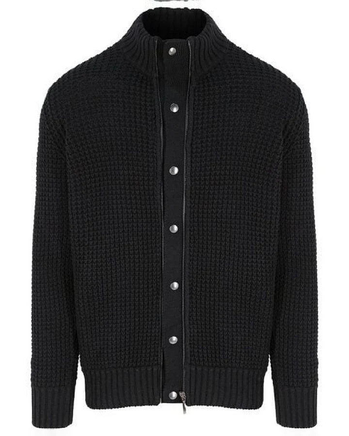 Will's Vegan Shop Waffel-Cardigan schwarz stricken Herren