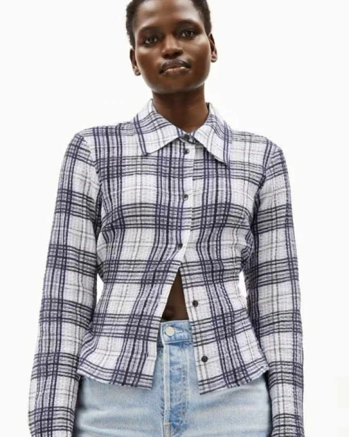 ARMEDANGELS Damen vegan Bluse Fjaania Check Blau
