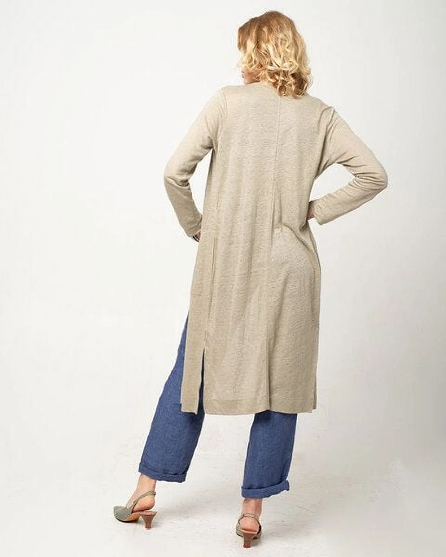 Alma & Lovis Leinen-Strickmantel mit Bindegürtel – Ansicht 4