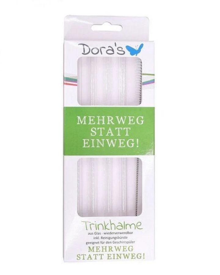 Dora's Borosilikatglas Trinkhalme mit Reinigungsbürste