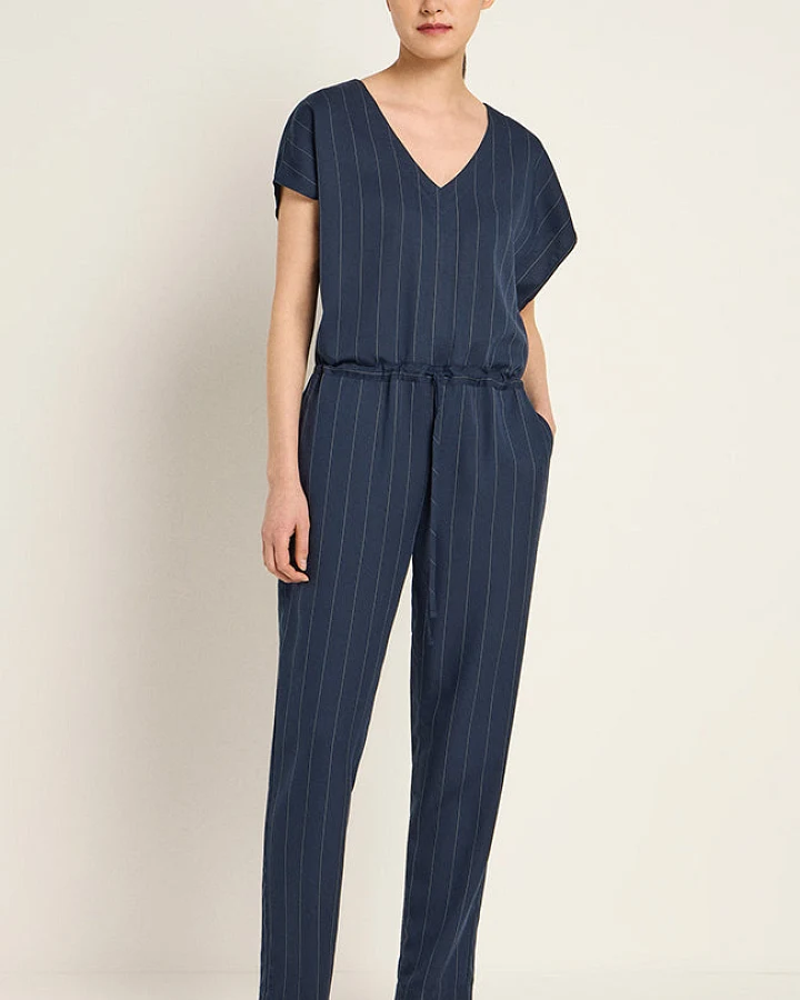 Lanius Damen vegan Jumpsuit Kreidestreifen Marineblau