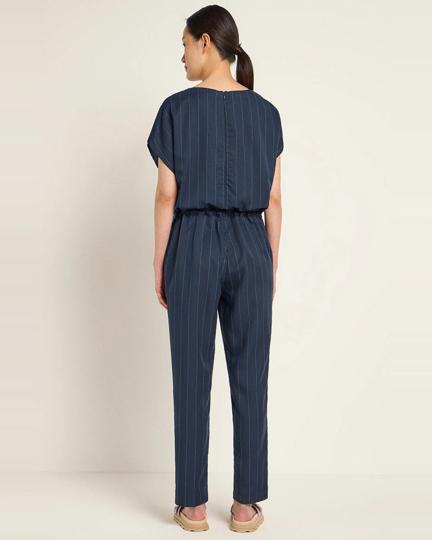 Lanius Damen vegan Jumpsuit Kreidestreifen Marineblau – Ansicht 2