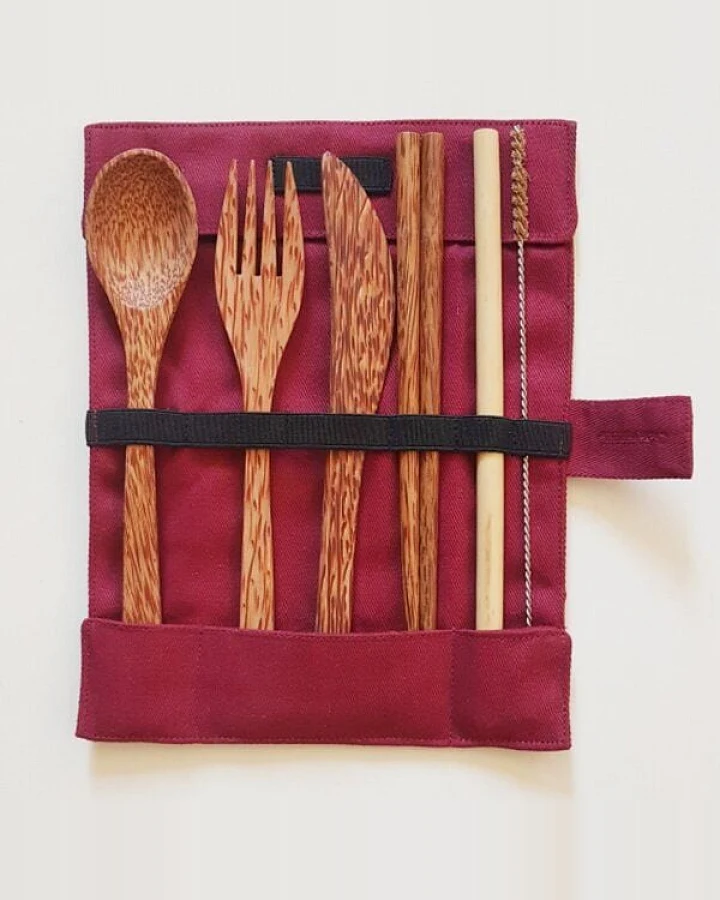 BAGHI Reise Besteckset Coco/Bamboo 6-teilig in Bio-Baumwolltasche