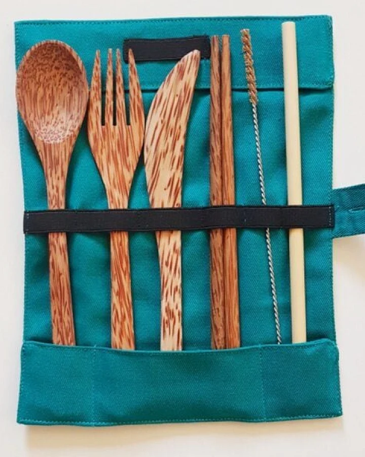 BAGHI Reise Besteckset Coco/Bamboo 6-teilig in Bio-Baumwolltasche
