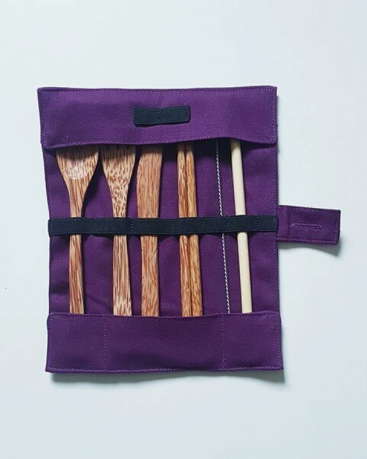 BAGHI Reise Besteckset Coco/Bamboo 6-teilig in Bio-Baumwolltasche