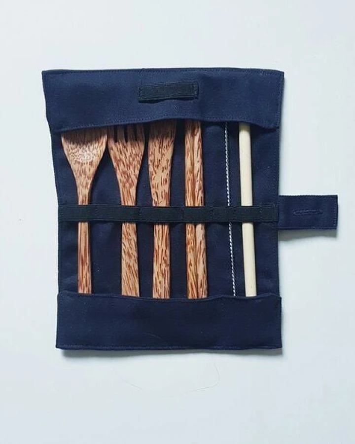 BAGHI Reise Besteckset Coco/Bamboo 6-teilig in Bio-Baumwolltasche