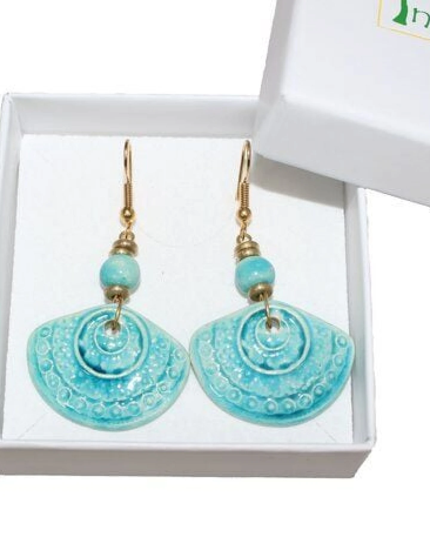 Schönes aus Indochina Schmuck Ohrringe aus Keramik Lotus, Blume und Fächer – Ansicht 3