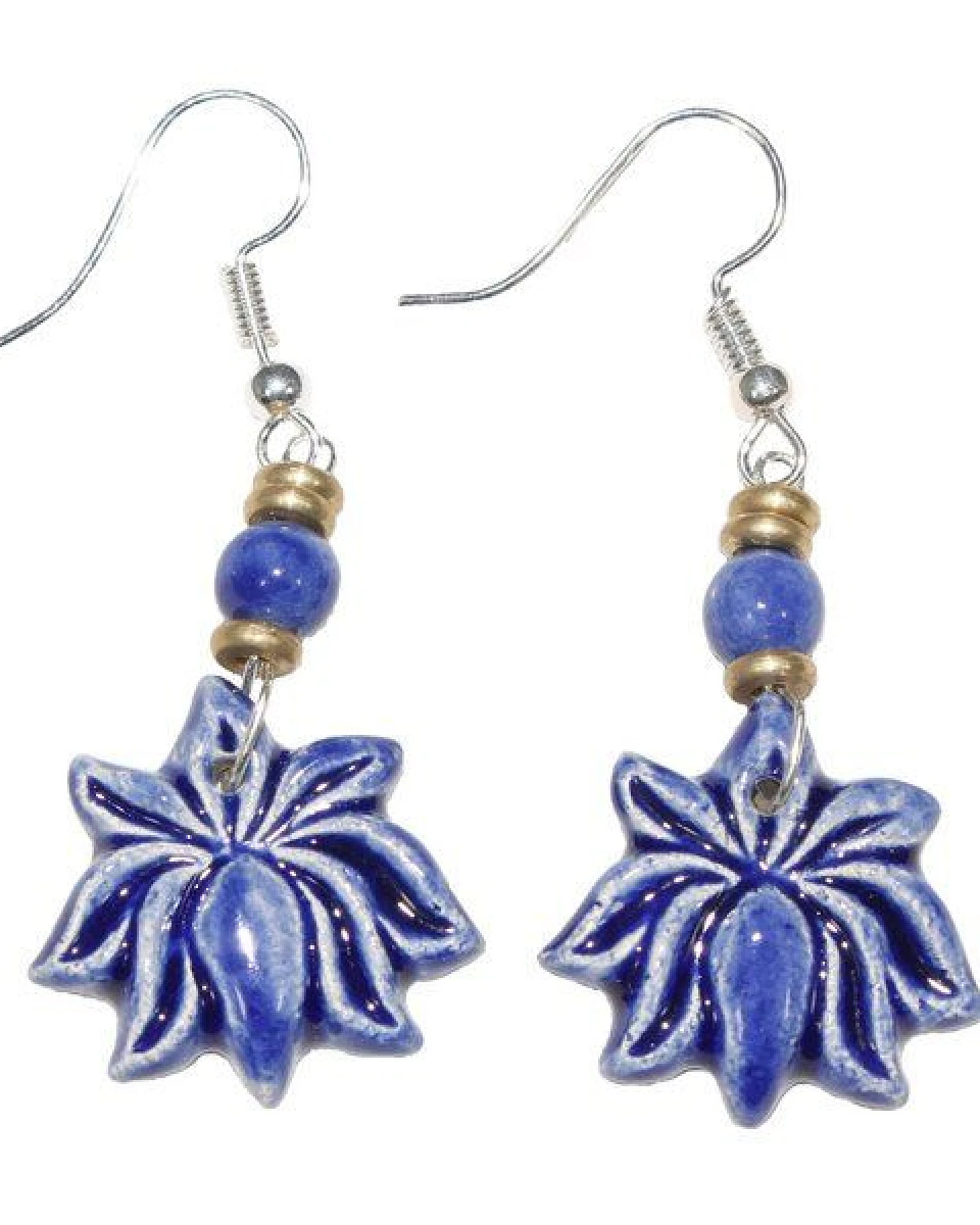 Schönes aus Indochina Schmuck Ohrringe aus Keramik Lotus, Blume und Fächer – Ansicht 2