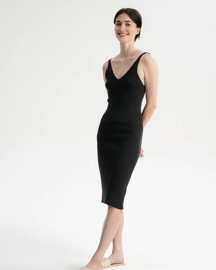 MELA Damen vegan Strickkleid Dija Schwarz