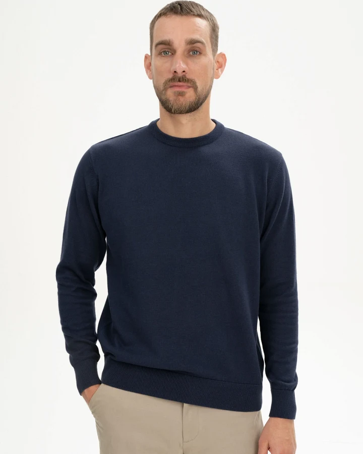 MELA Herren vegan Pullover Feinstrick Himal Navy Blau