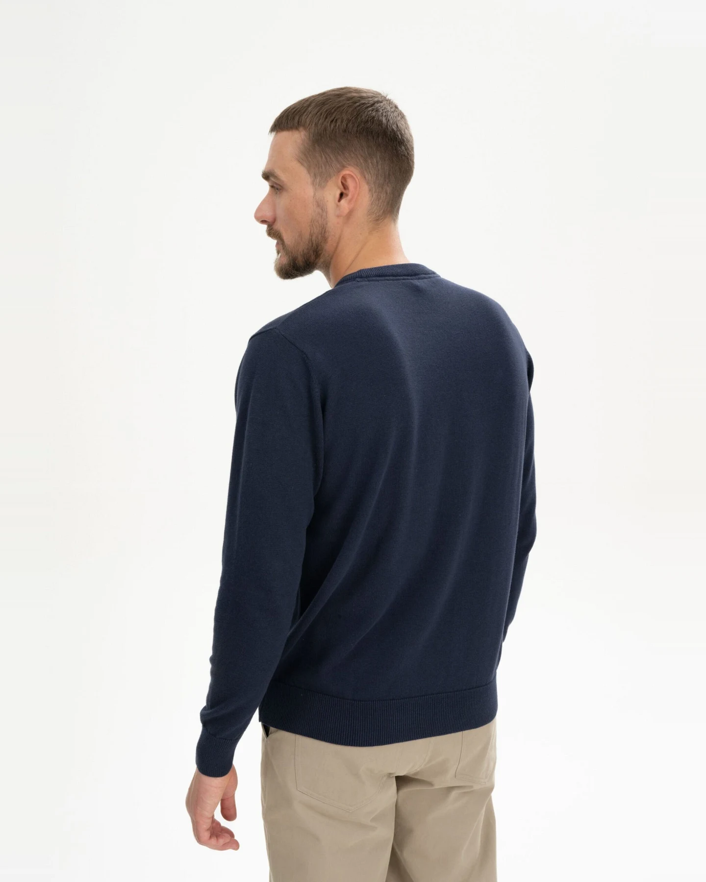 MELA Herren vegan Pullover Feinstrick Himal Navy Blau – Ansicht 2