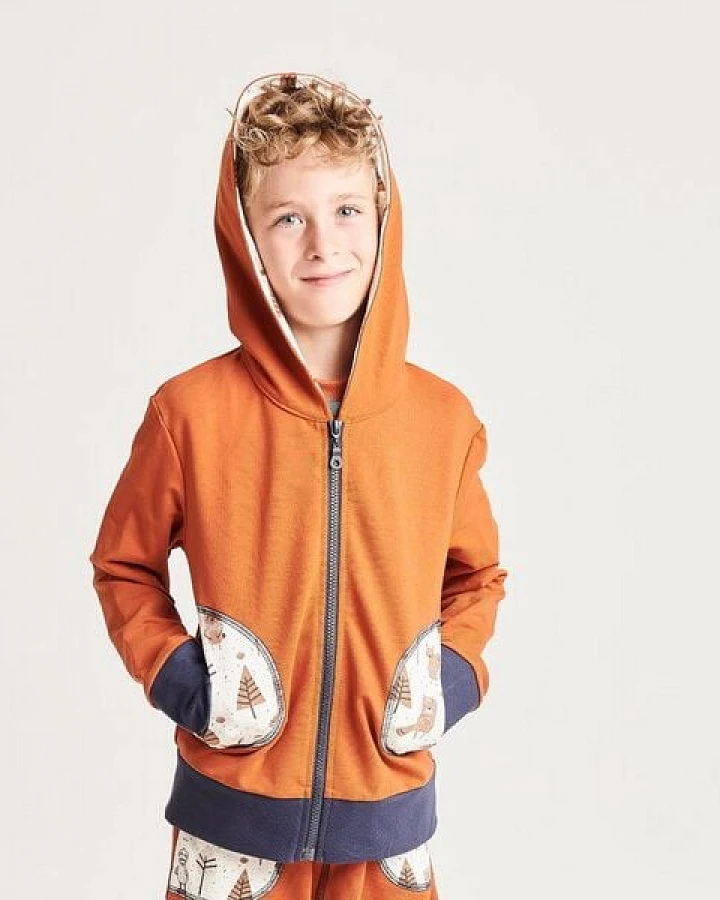 Cheeky Apple Kapuzenjacke aus Bio-Baumwolle "Summersweat Kupferbraun/Paper Gang"