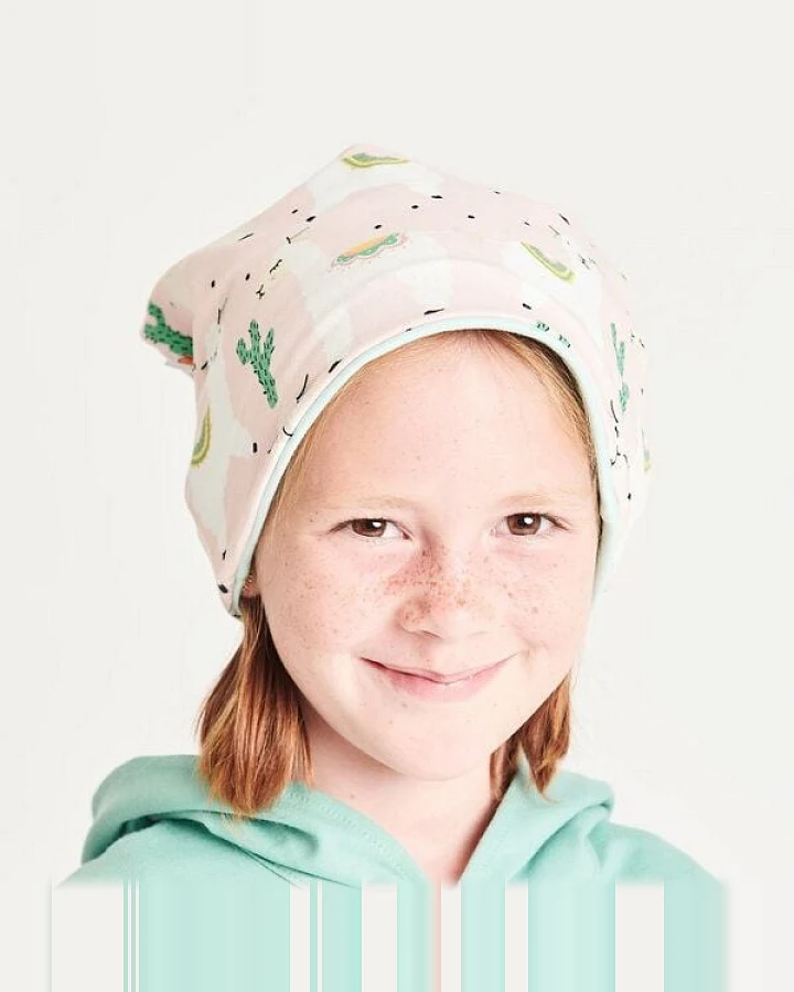 Cheeky Apple Beanie-Haube aus Bio-Baumwolle "Alpakas Rosa/Spearmint"