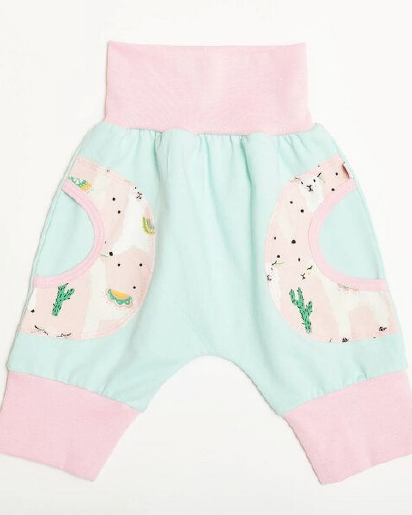 Cheeky Apple 3/4-Pumphose aus Bio-Baumwolle "Jersey Spearmint/Alpakas Rosa" – Ansicht 2