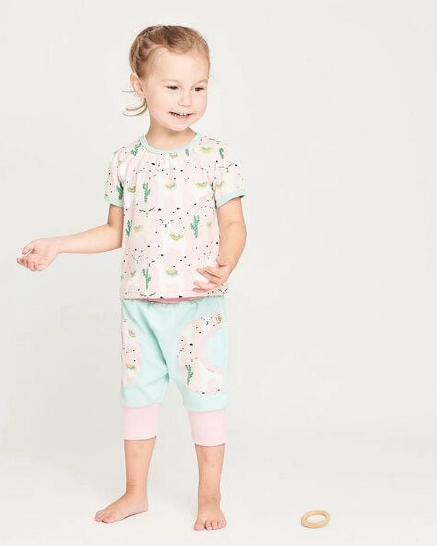 Cheeky Apple 3/4-Pumphose aus Bio-Baumwolle "Jersey Spearmint/Alpakas Rosa" – Ansicht 4
