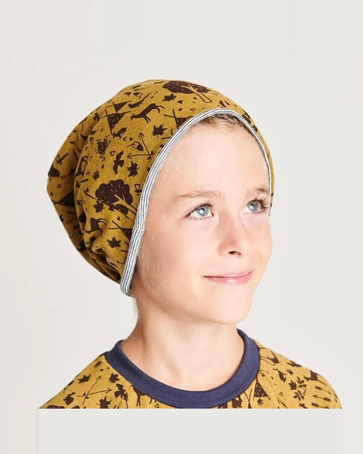 Cheeky Apple Beanie-Haube aus Bio-Baumwolle "Tipi Tält/Weiß-Navy Ringel""