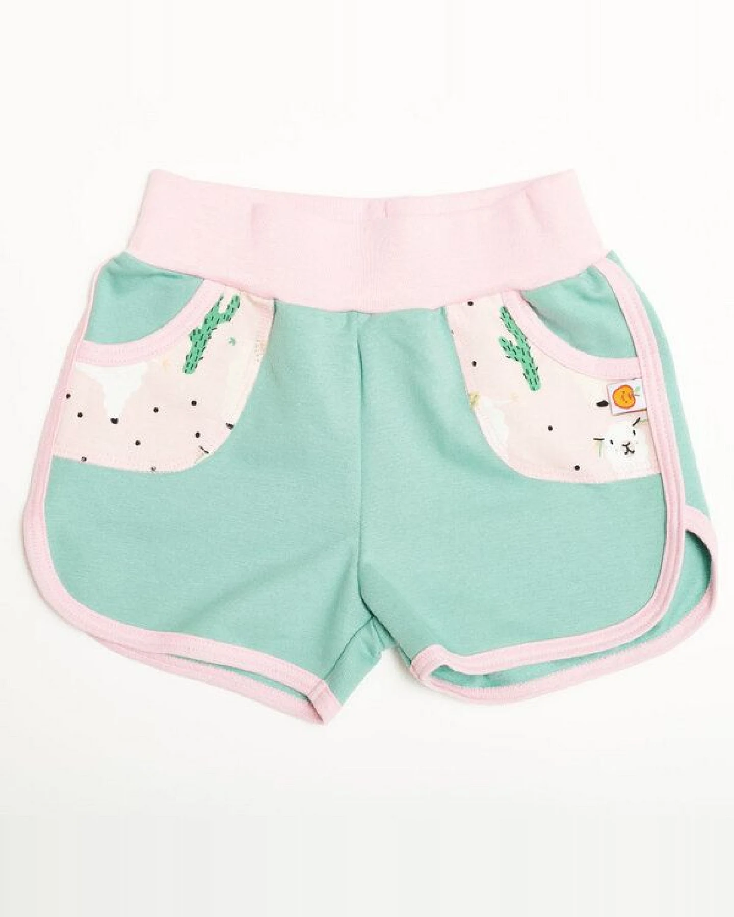Cheeky Apple Shorts aus Bio-Baumwolle "Summersweat Minzgrün/Alpakas Rosa" – Ansicht 2