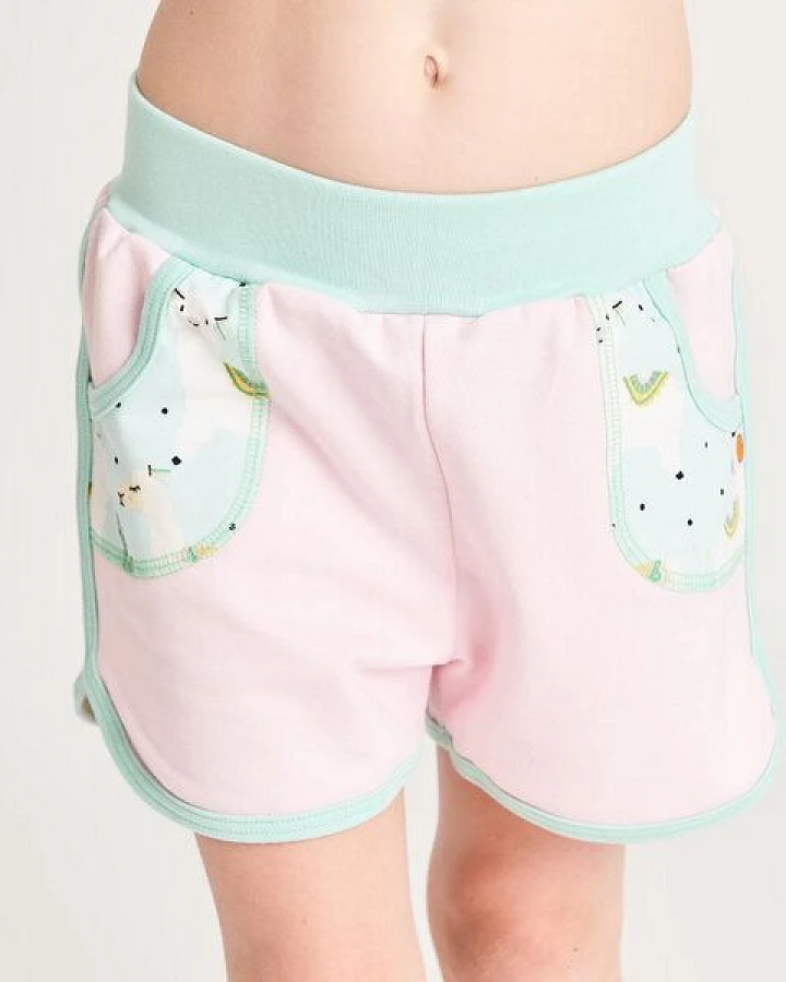 Cheeky Apple Shorts aus Bio-Baumwolle "Summersweat Zartrosa/Alpakas Türkis"