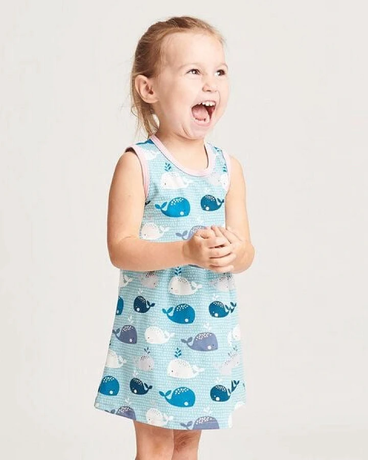 Cheeky Apple Ärmelloses Kleidchen aus Bio-Baumwolle "Wale/Zartrosa"