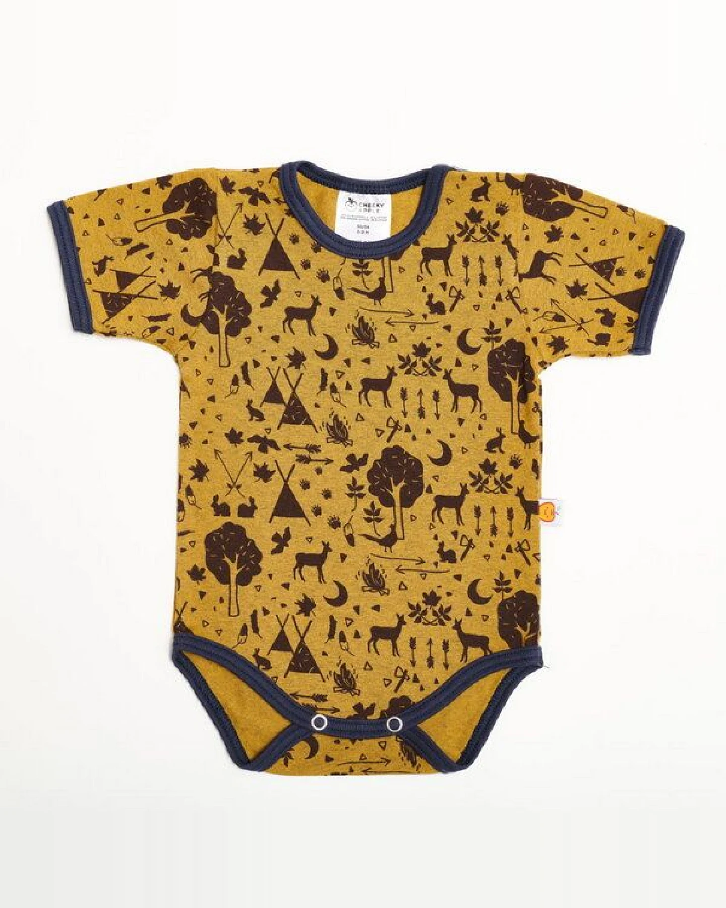 Cheeky Apple Kurzarm-Body aus Bio-Baumwolle "Tipi Tält" Khaki/Navy – Ansicht 2