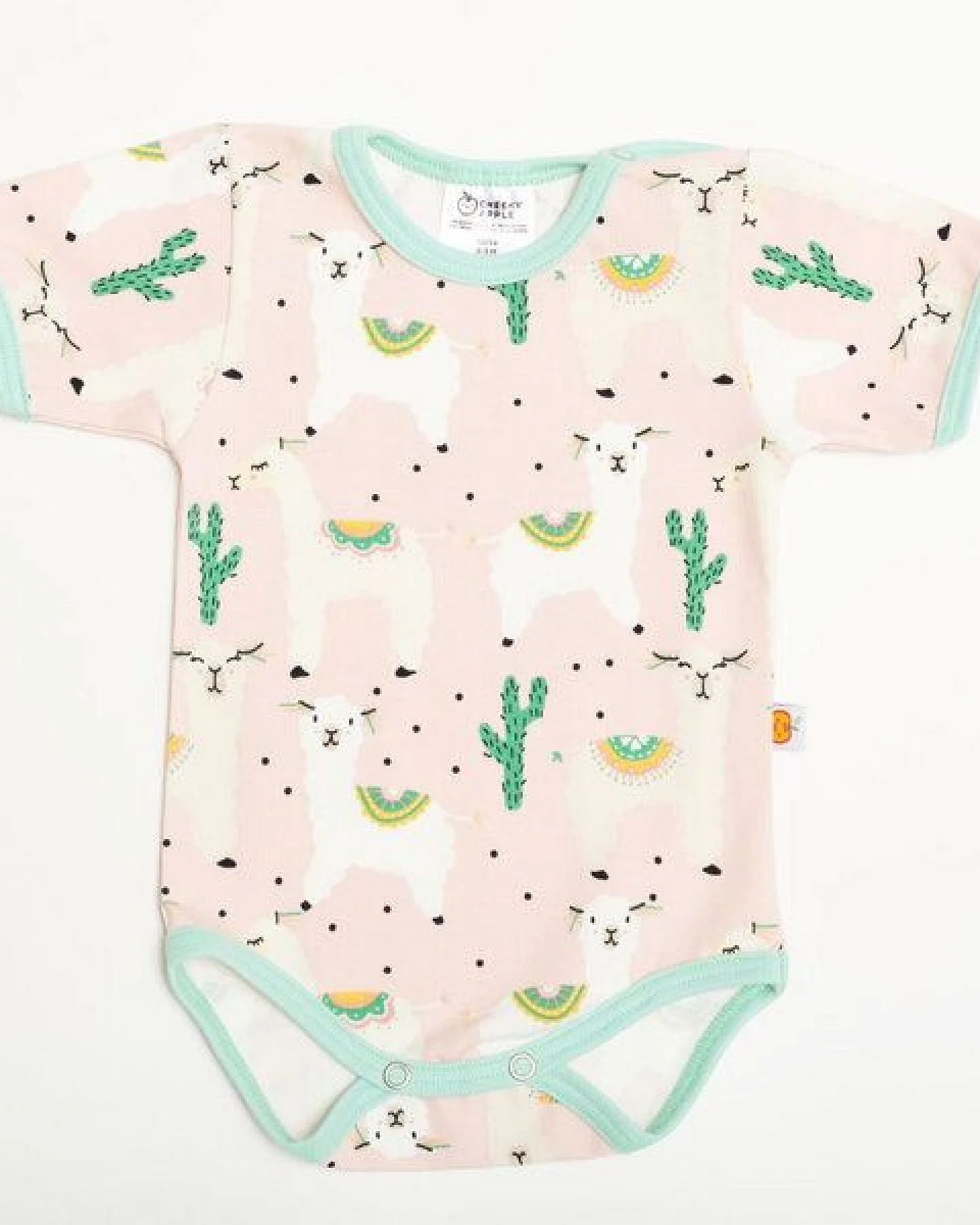 Cheeky Apple Kurzarm-Body aus Bio-Baumwolle "Alpakas" Rosa/Türkis – Ansicht 2