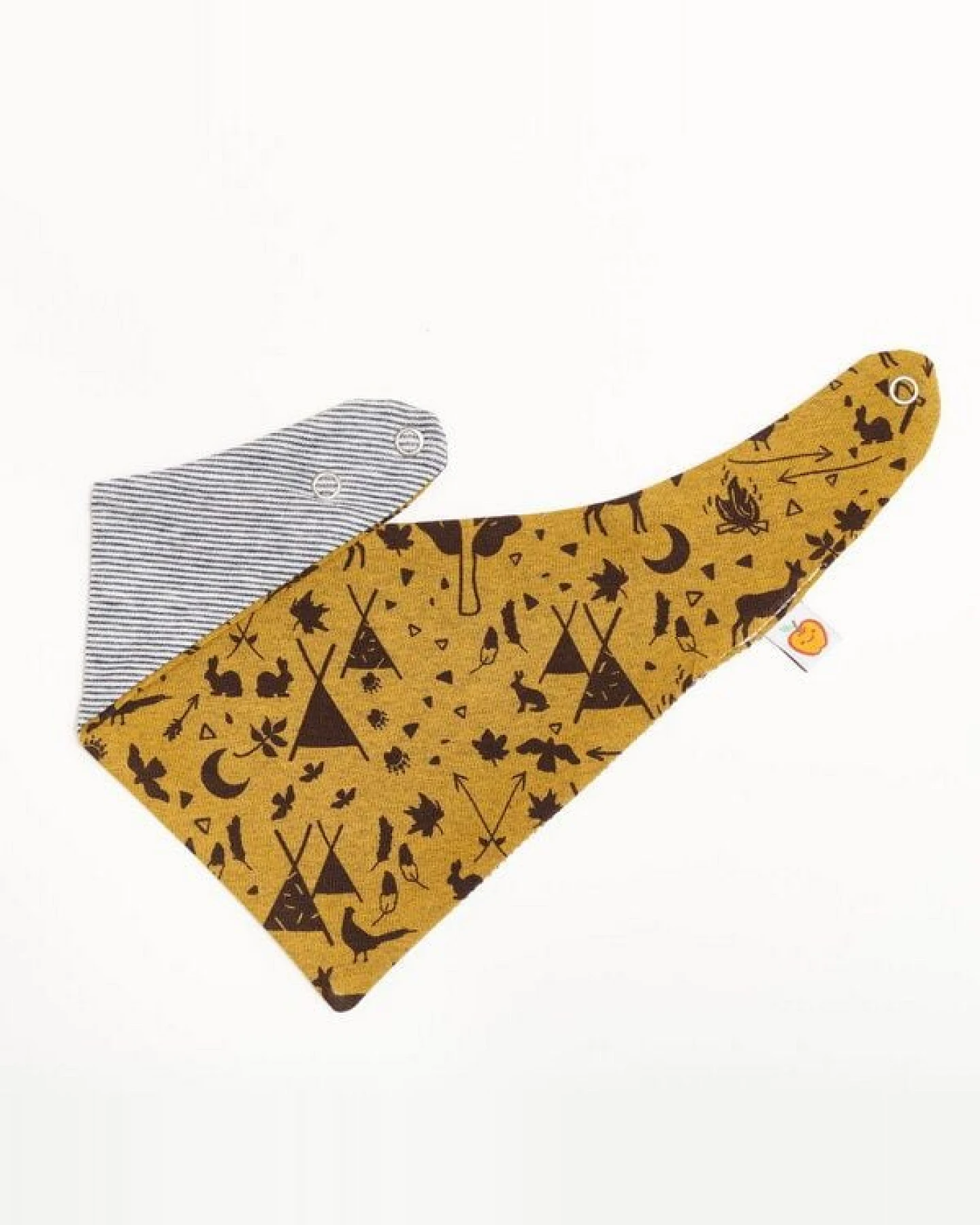 Cheeky Apple Lätzchen aus Bio-Baumwolle "Tipi Tält" Khaki/Weiß-Navy Ringel – Ansicht 2