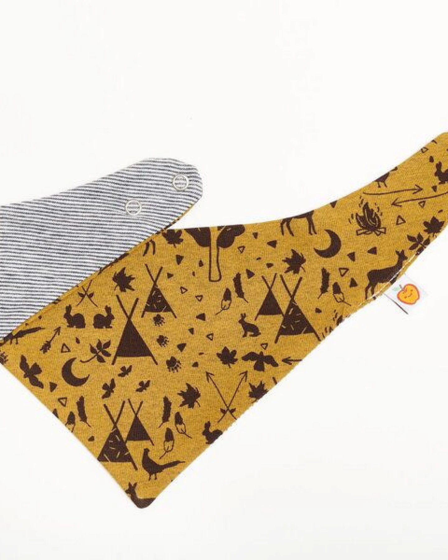 Cheeky Apple Lätzchen aus Bio-Baumwolle "Tipi Tält" Khaki/Weiß-Navy Ringel – Ansicht 2