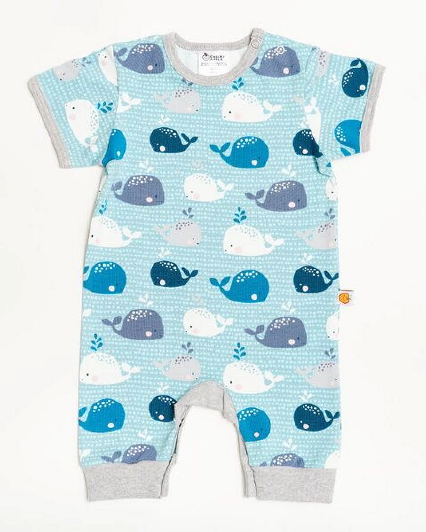 Cheeky Apple Kurzarm-Strampler aus Bio-Baumwolle "Wale" Blau/Grau/Zartrosa – Ansicht 2
