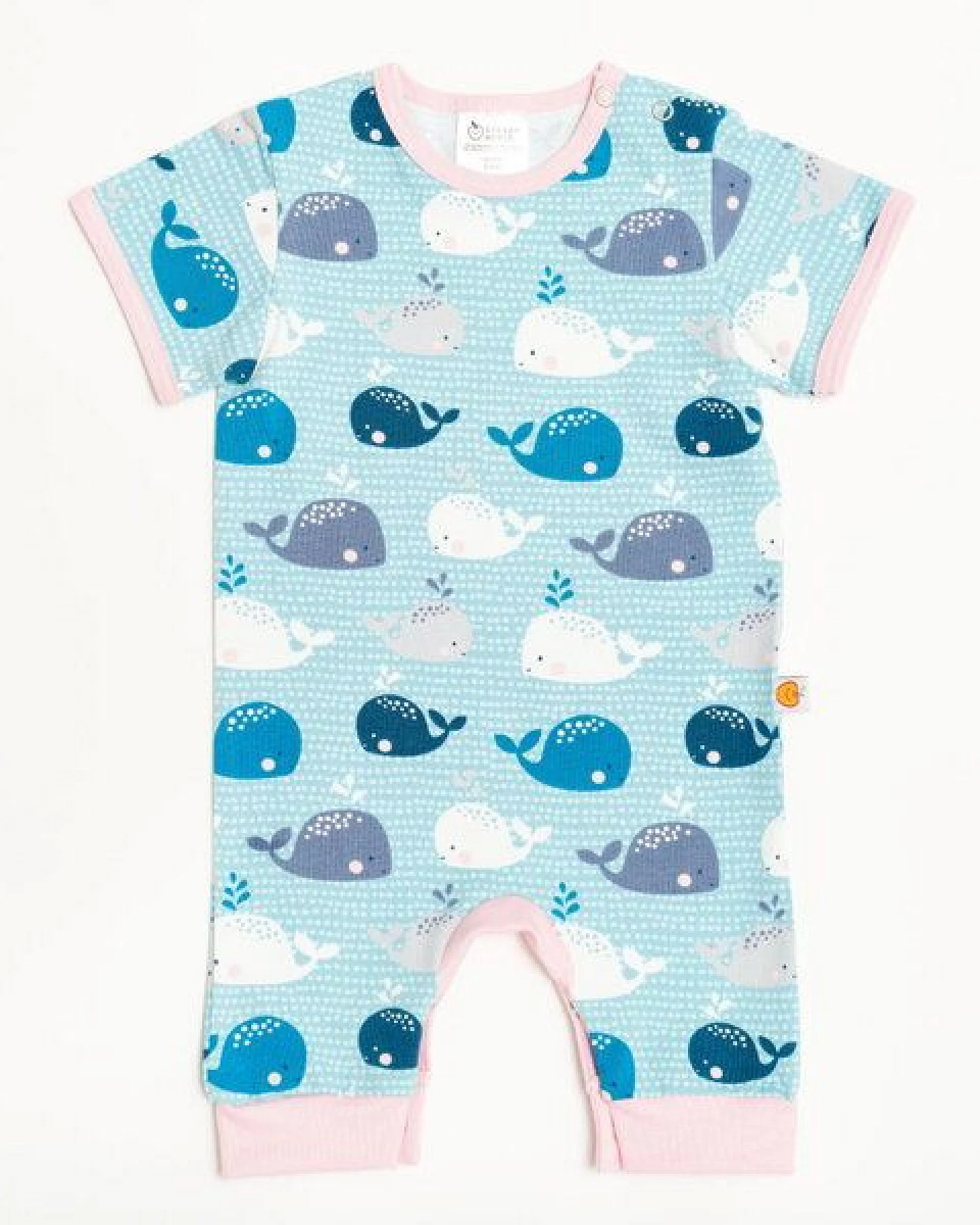Cheeky Apple Kurzarm-Strampler aus Bio-Baumwolle "Wale" Blau/Grau/Zartrosa – Ansicht 2