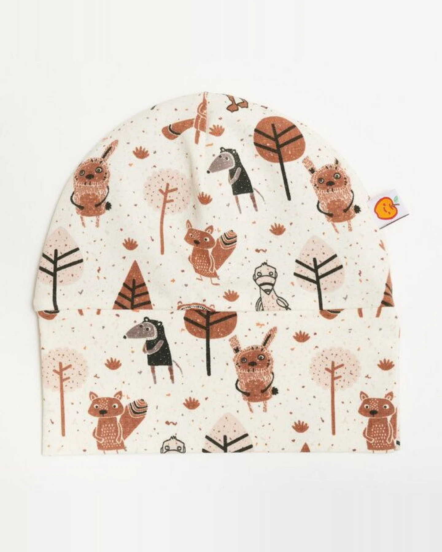 Cheeky Apple Gefütterte Baby-Haube aus Bio-Baumwolle "Paper Gang" Beige-meliert/Navy-Weiß Ringel – Ansicht 2