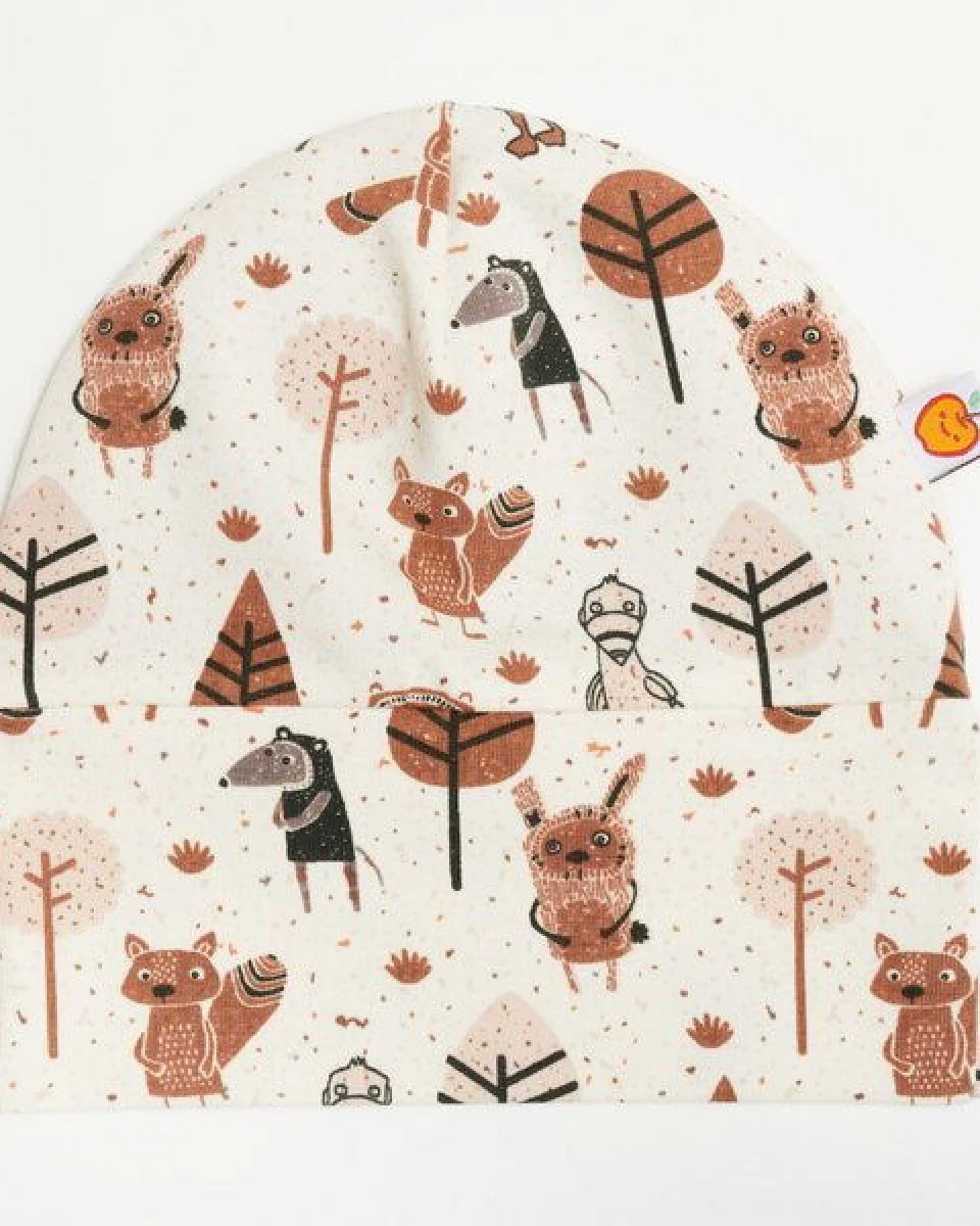 Cheeky Apple Gefütterte Baby-Haube aus Bio-Baumwolle "Paper Gang" Beige-meliert/Navy-Weiß Ringel – Ansicht 2