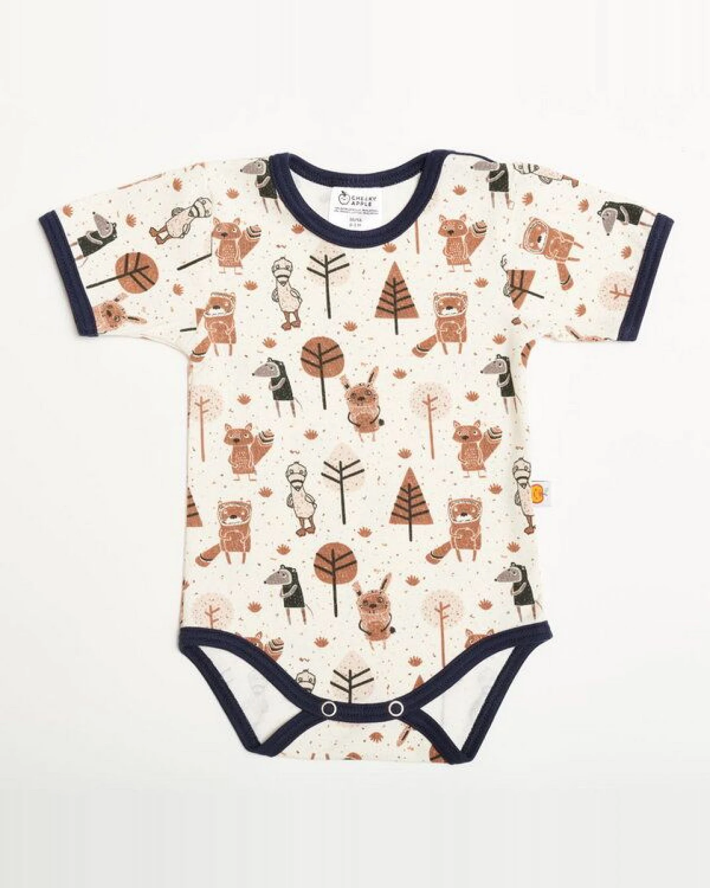 Cheeky Apple Kurzarm-Body aus Bio-Baumwolle "Paper Gang" Beige-meliert/Navy – Ansicht 2