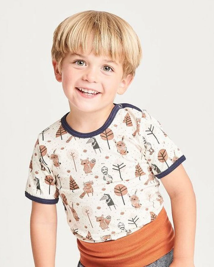 Cheeky Apple Kurzarm-Body aus Bio-Baumwolle "Paper Gang" Beige-meliert/Navy